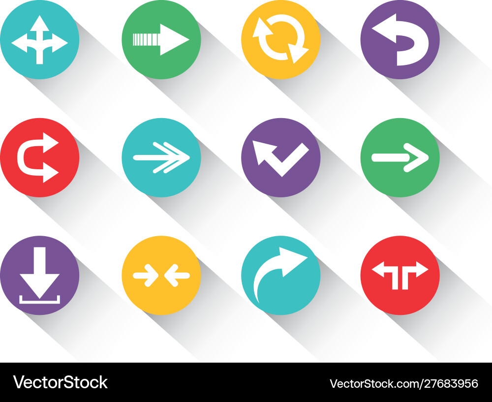 Set round block color arrows icons with shadow Vector Image