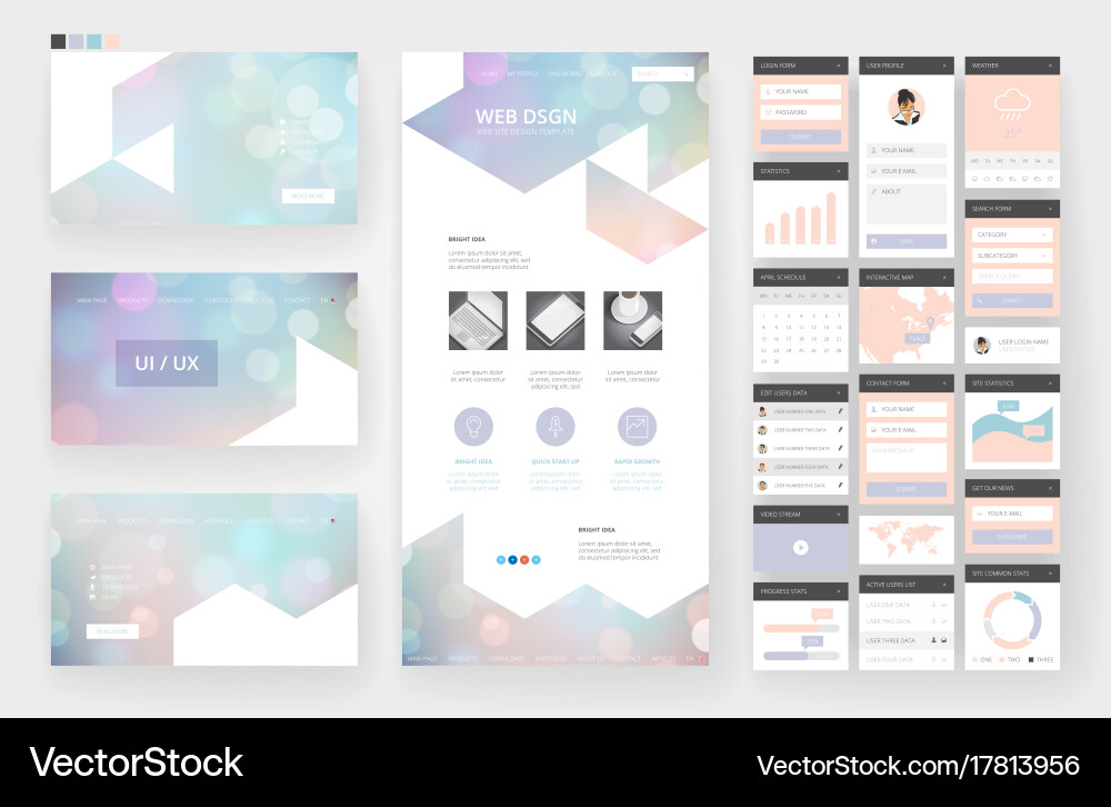Website design template and interface elements vector image