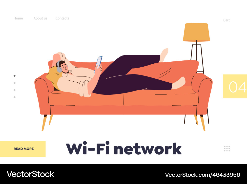 Wi-fi network landing page with relaxed man using Wi-fi network landing page with relaxed man using vector image