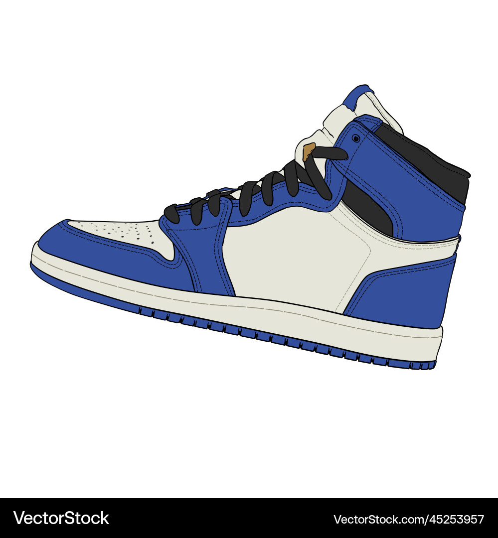 Blau und Weiß Air Jordan 1 Retro High Sneakers vektorbild