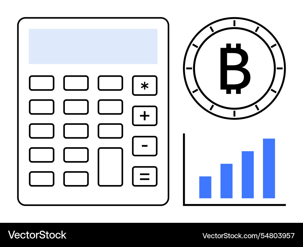 Calculator bitcoin symbol and bar chart Calculator bitcoin symbol and bar chart vector image