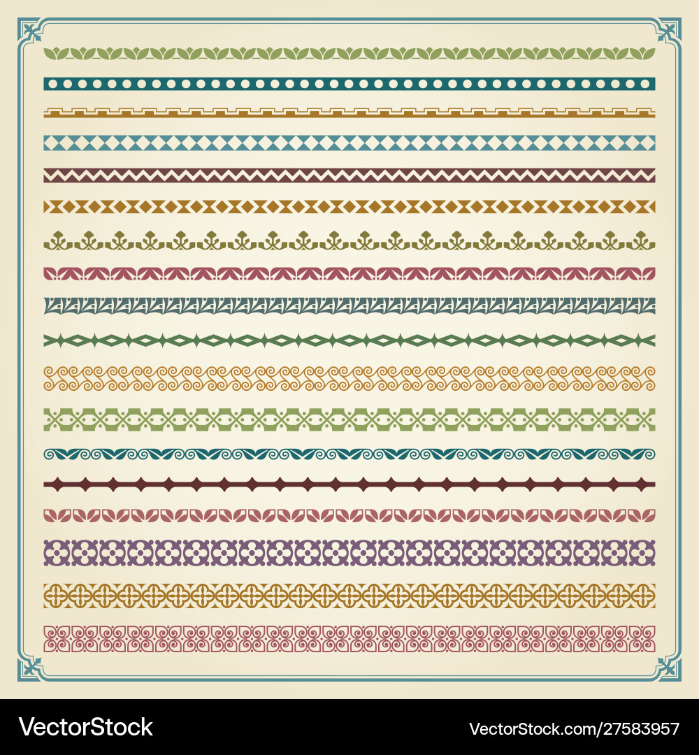 Calligraphic colorful borders in retro style Vector Image