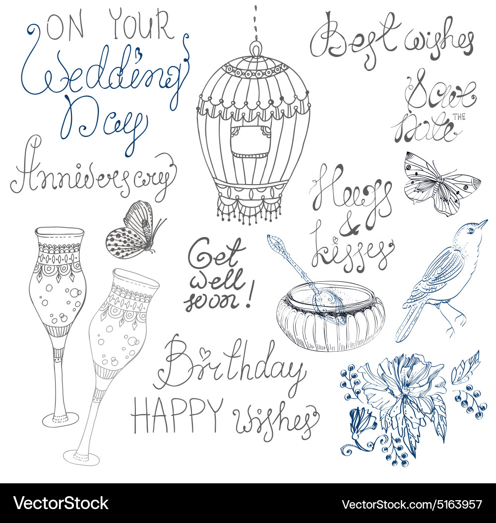Doodle collection with text and elements vector image