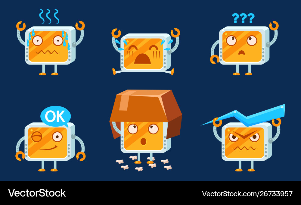 Funny computer monitors characters set cute Funny computer monitors characters set cute Vector Image