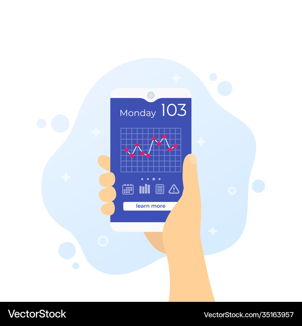 Glucose levels chart in app on smart phone vector image
