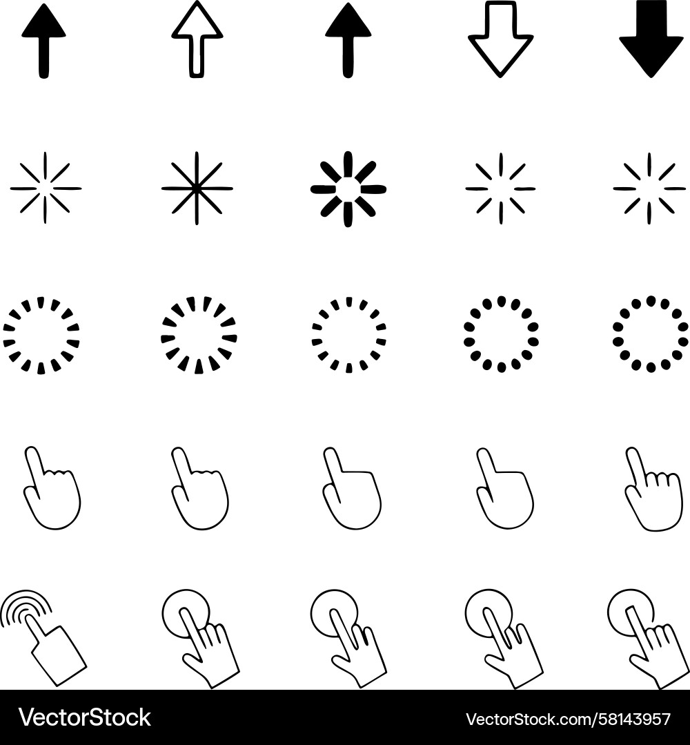 Hand Drawn Loading & Navigation Icons Vector Image