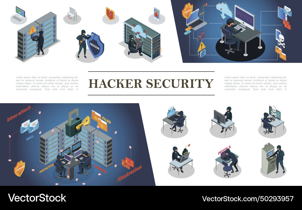 Isometric hacking activity composition Vector Image
