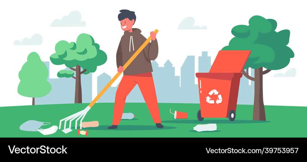 Kid cleaning garden nature garbage pollution Kid cleaning garden nature garbage pollution vector image