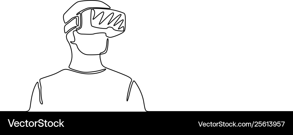 Man with VR Glasses - Continuous Line Art vector image