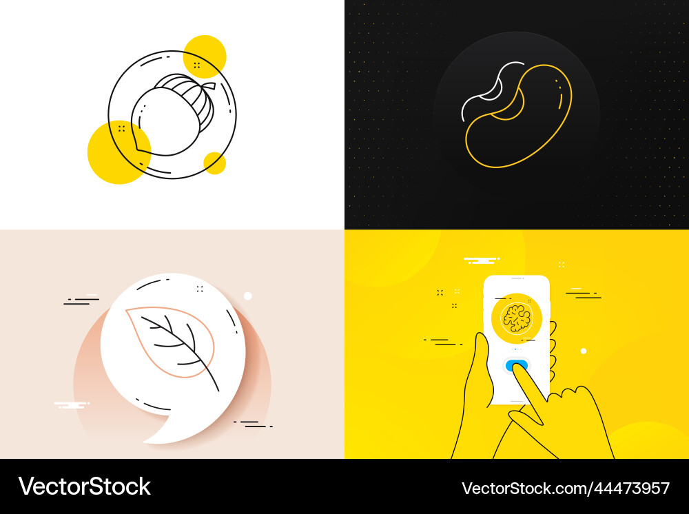 Minimal set of beans walnut and leaf line icons Minimal set of beans walnut and leaf line icons vector image