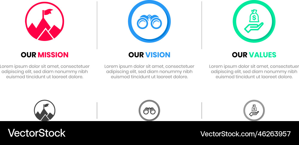 Mission vision values infographic banner template Mission vision values infographic banner template vector image
