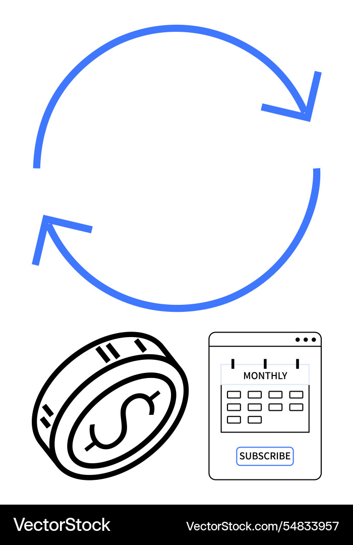 Recurring payment concept with circular arrows Recurring payment concept with circular arrows Vector Image