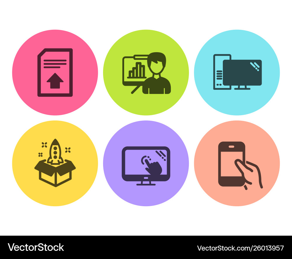 Upload file touch screen and startup icons set Upload file touch screen and startup icons set vector image