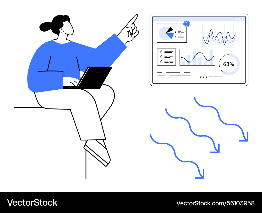 Analyst reviewing data dashboards with graphs Analyst reviewing data dashboards with graphs vector image
