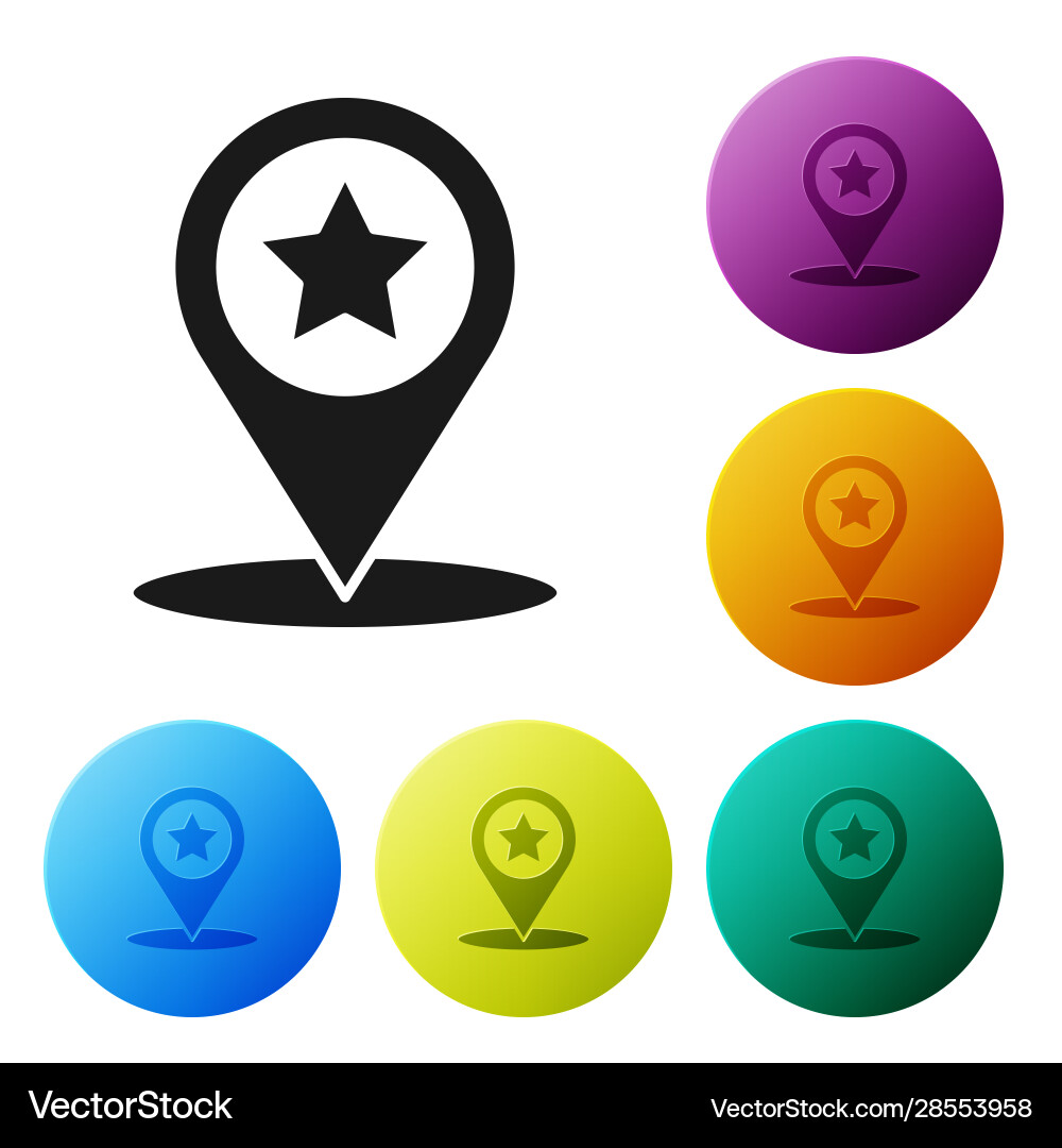 Black map pointer with star icon isolated on white Black map pointer with star icon isolated on white vector image