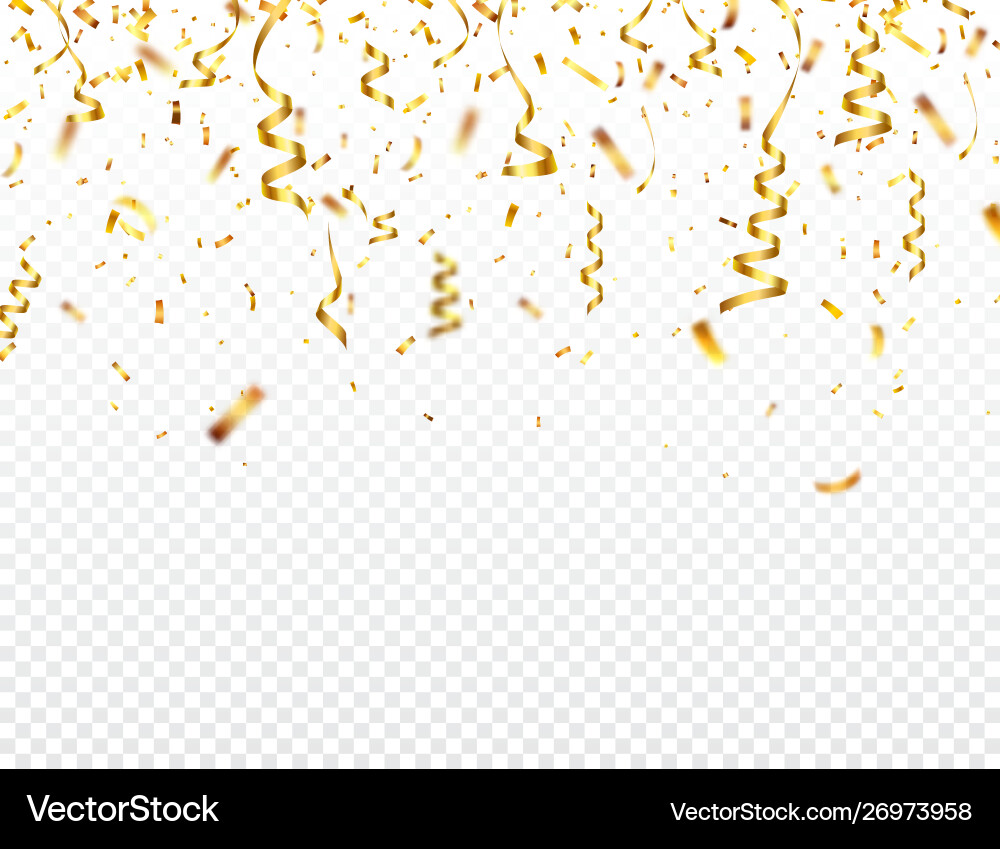 Christmas golden confetti with ribbon falling Christmas golden confetti with ribbon falling vector image
