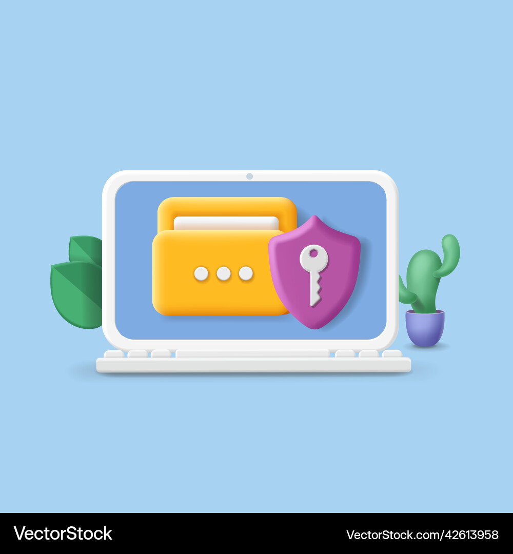Data protection concept with folder and key icon vector image
