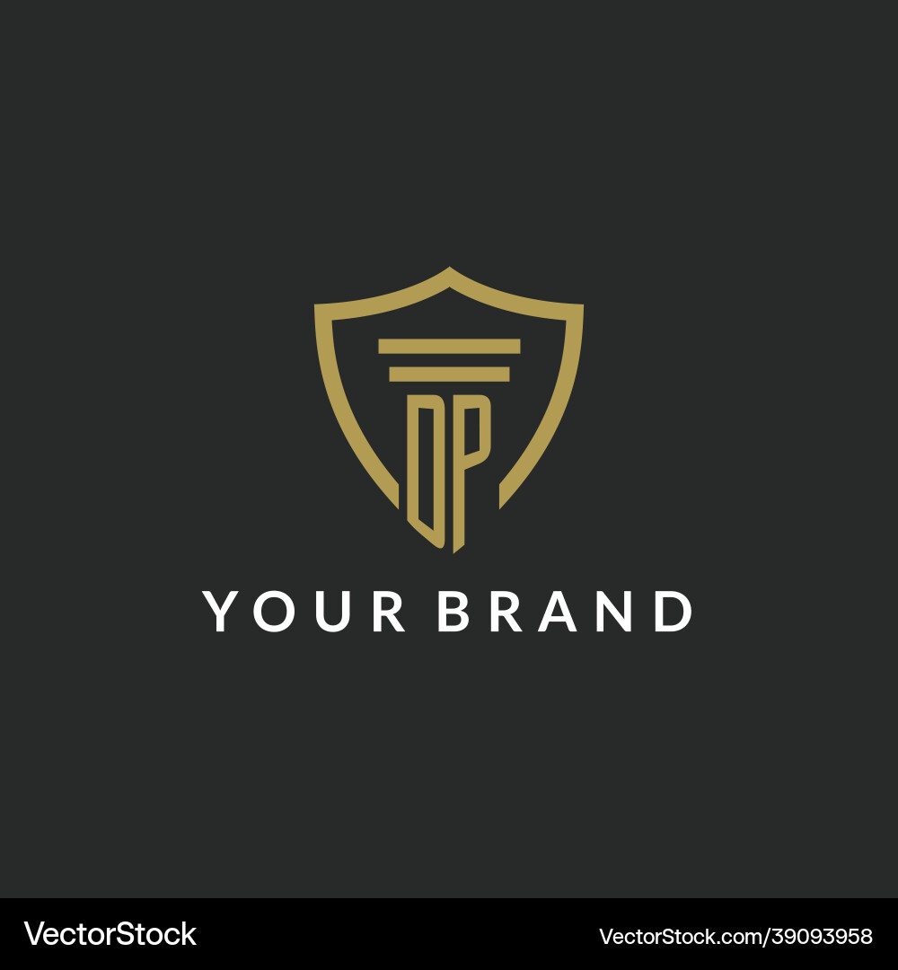 Dp initial monogram logo with pillar and shield Vector Image