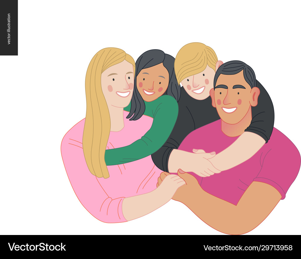 Glückliche internationale Familie mit Kindern -Familie Glückliche internationale Familie mit Kindern -Familie vektorbild