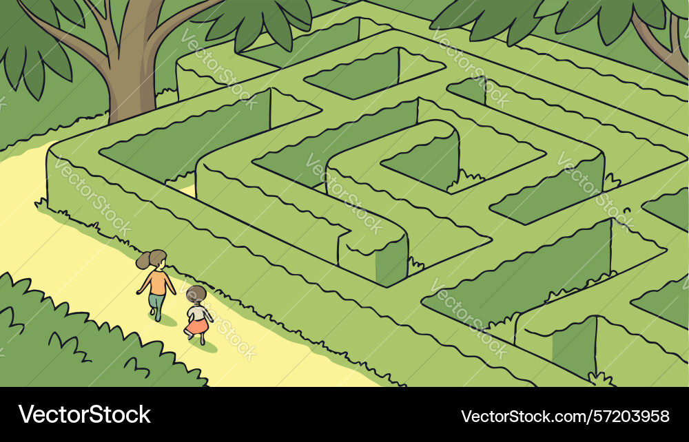 Green maze with figures journey problem solving vector image