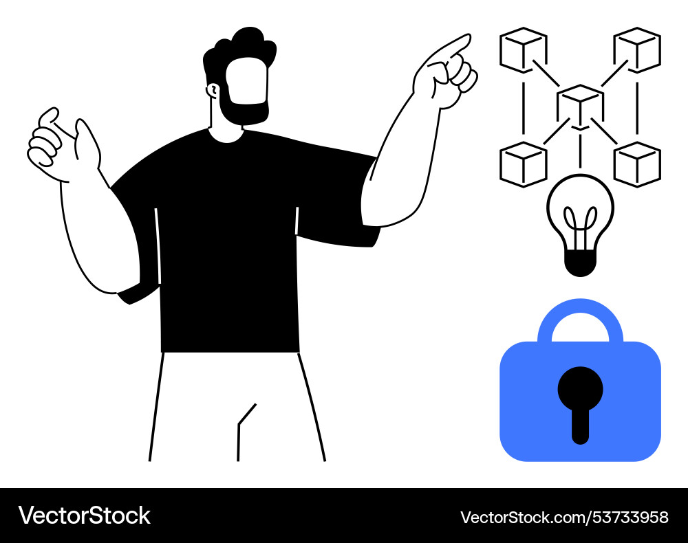 Modern person explaining blockchain and security Modern person explaining blockchain and security vector image