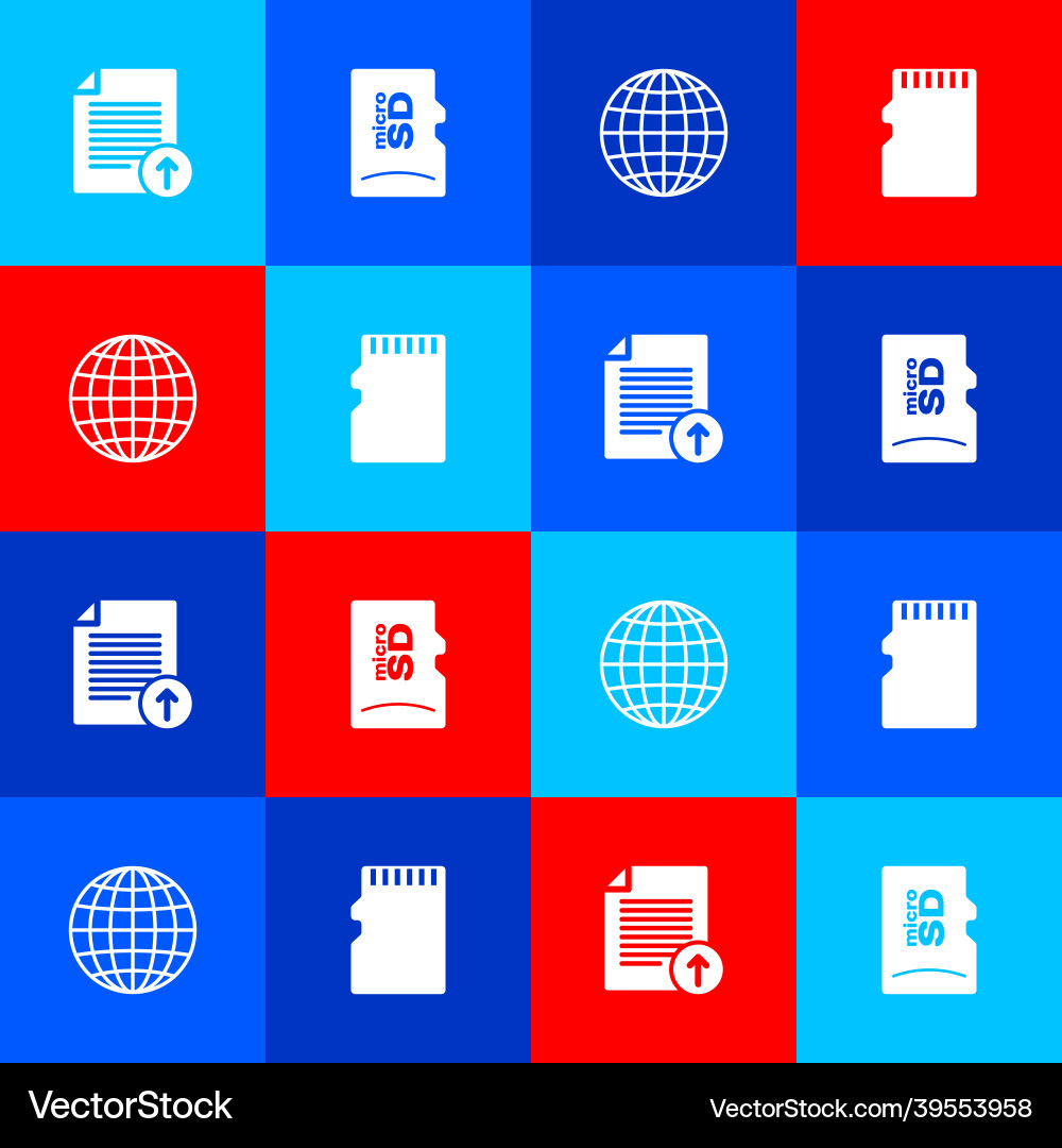 Set upload file micro sd memory card earth globe Vector Image