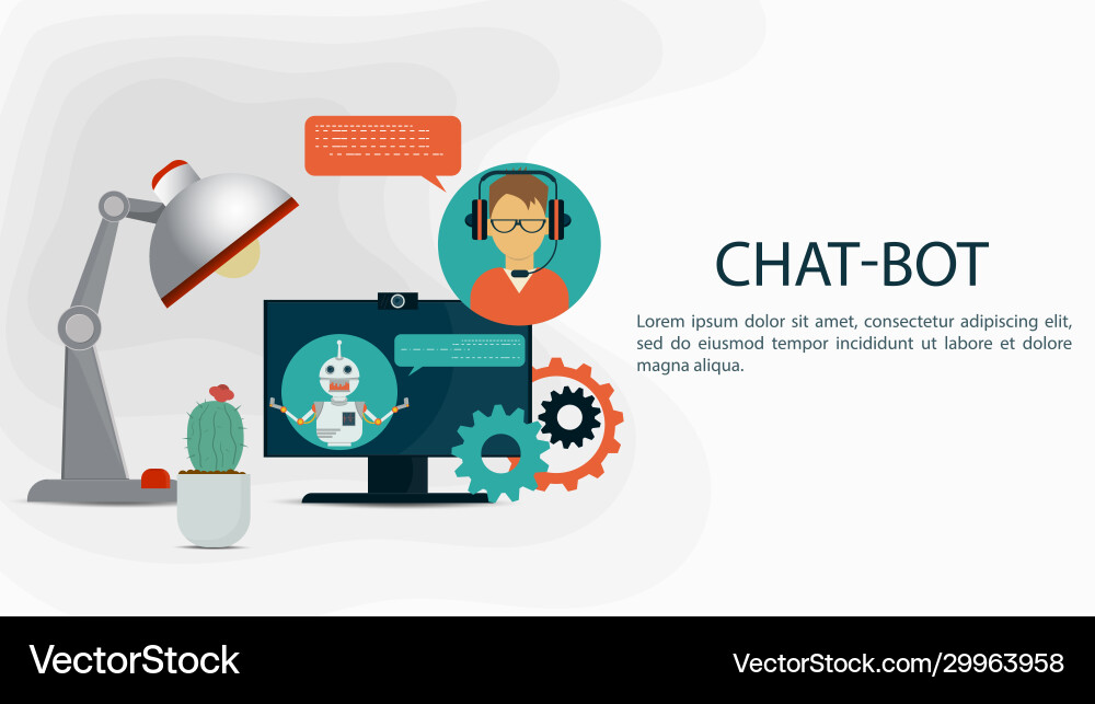 Virtual help chatbot banner on computer monitor Virtual help chatbot banner on computer monitor Vector Image