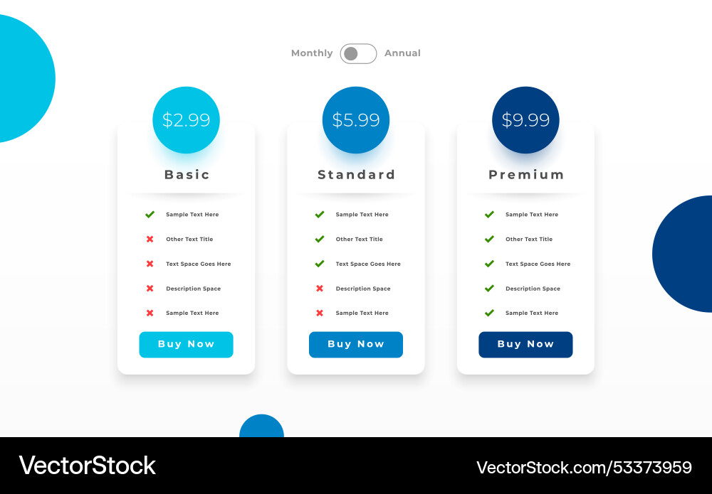 3 option pricing checklist template for web Vector Image