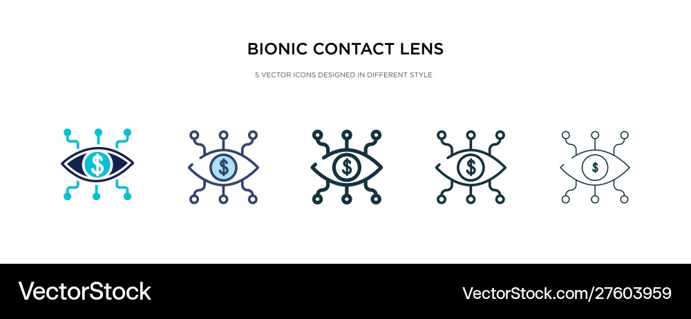Bionic contact lens icon in different style two vector image
