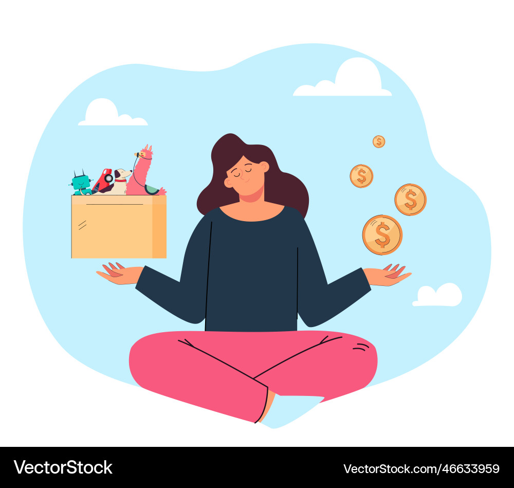 Cartoon woman thinking of selling old children Cartoon woman thinking of selling old children vector image