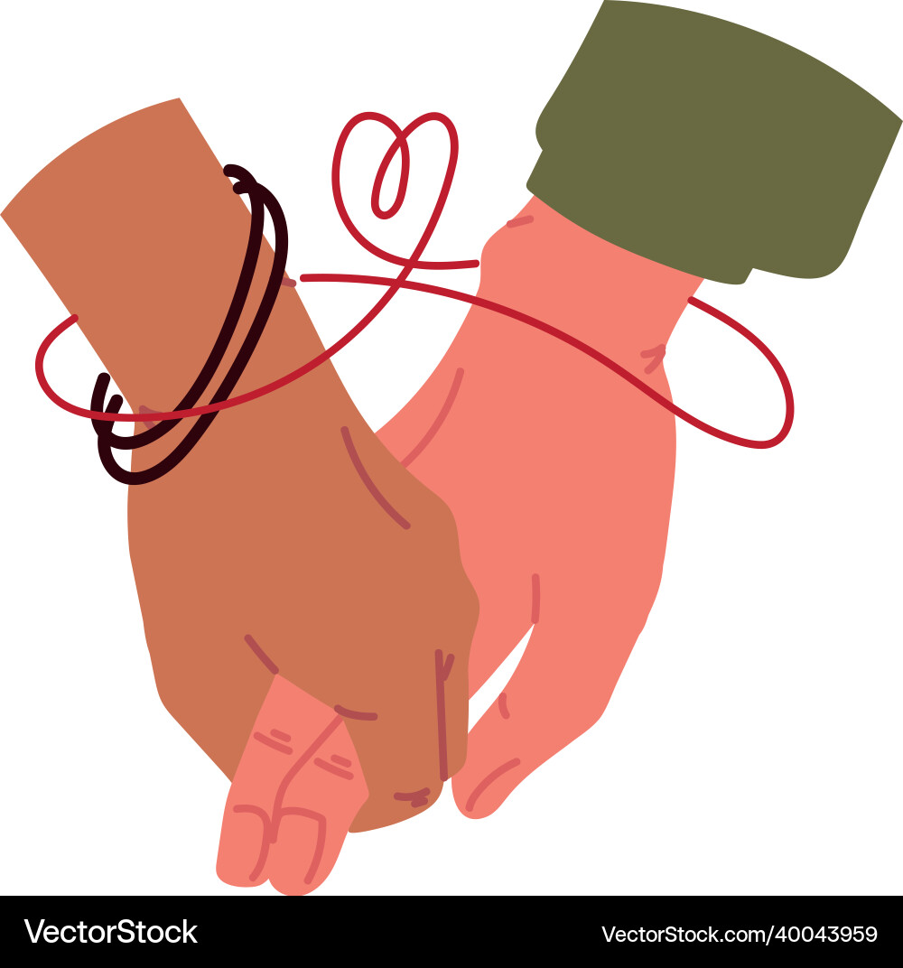 Hands with red string of destiny vector image