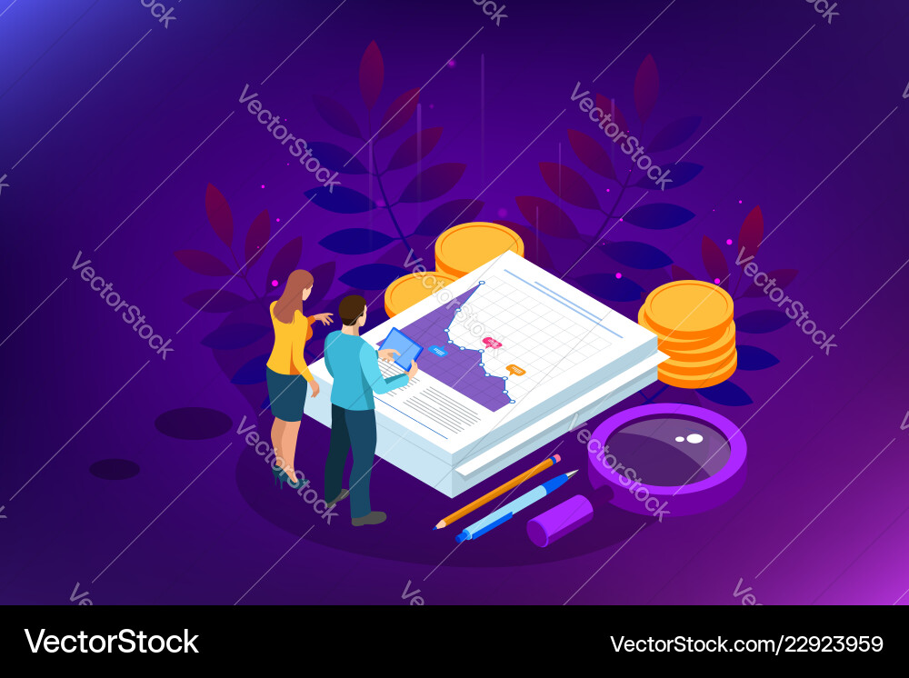 Isometric analysis data and investment stack Isometric analysis data and investment stack vector image