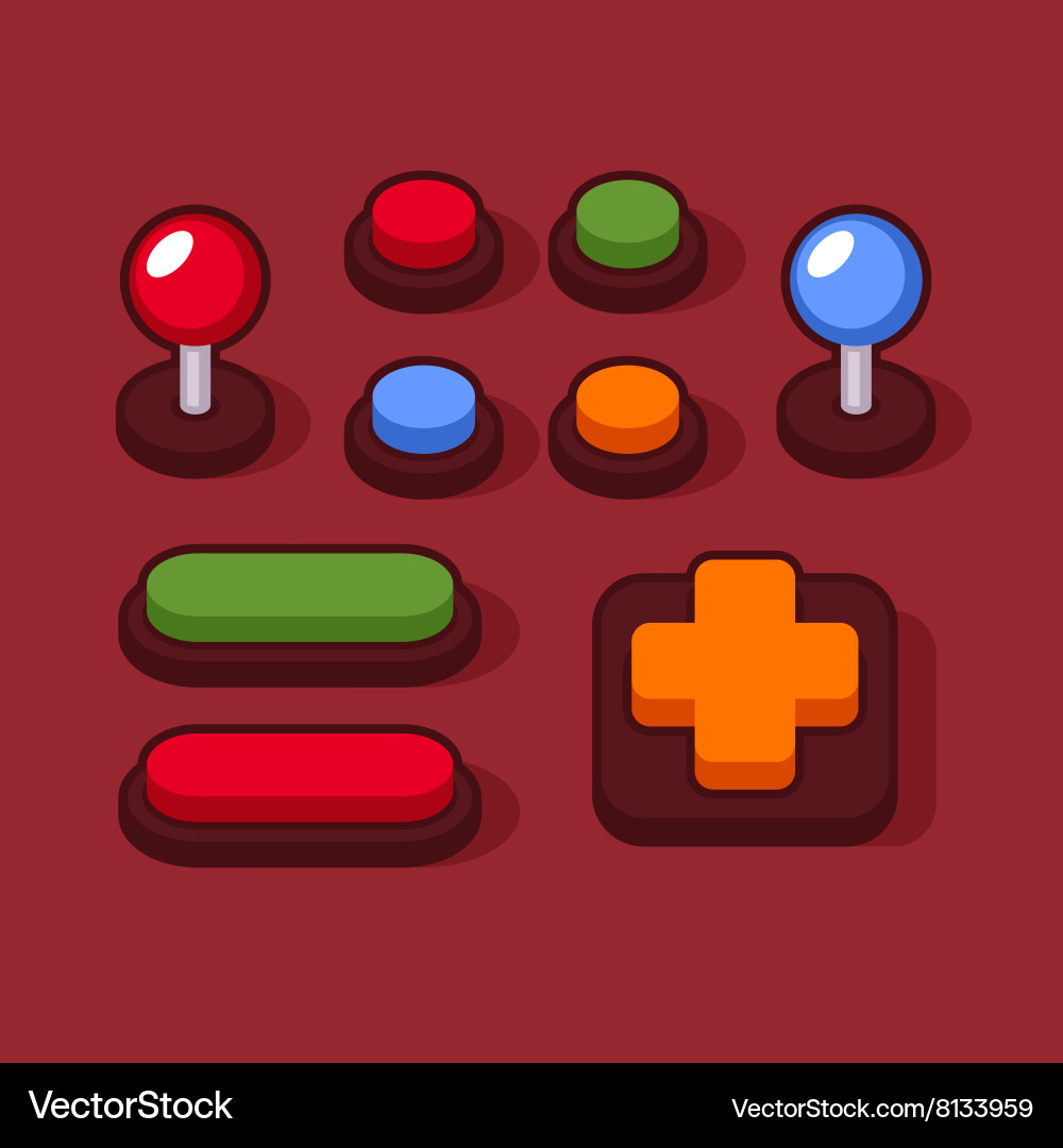 Retro Arcade Buttons & Joysticks Vector Image