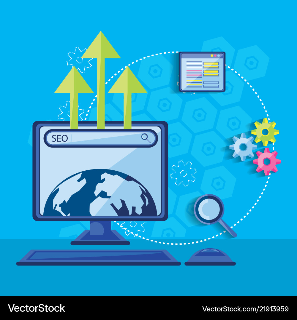 Search engine optimization with desktop vector image