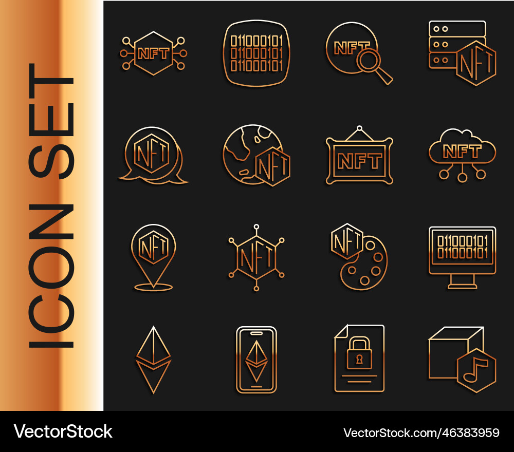 Set line nft digital crypto art binary code Set line nft digital crypto art binary code vector image