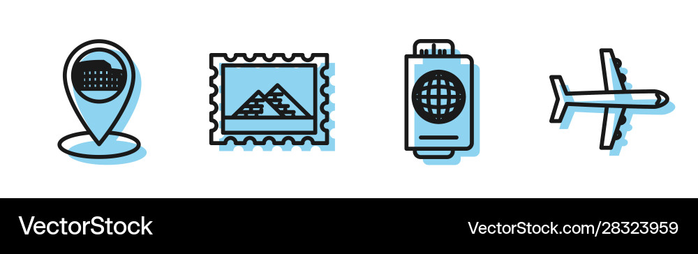 Set line passport with ticket map pointer Set line passport with ticket map pointer vector image