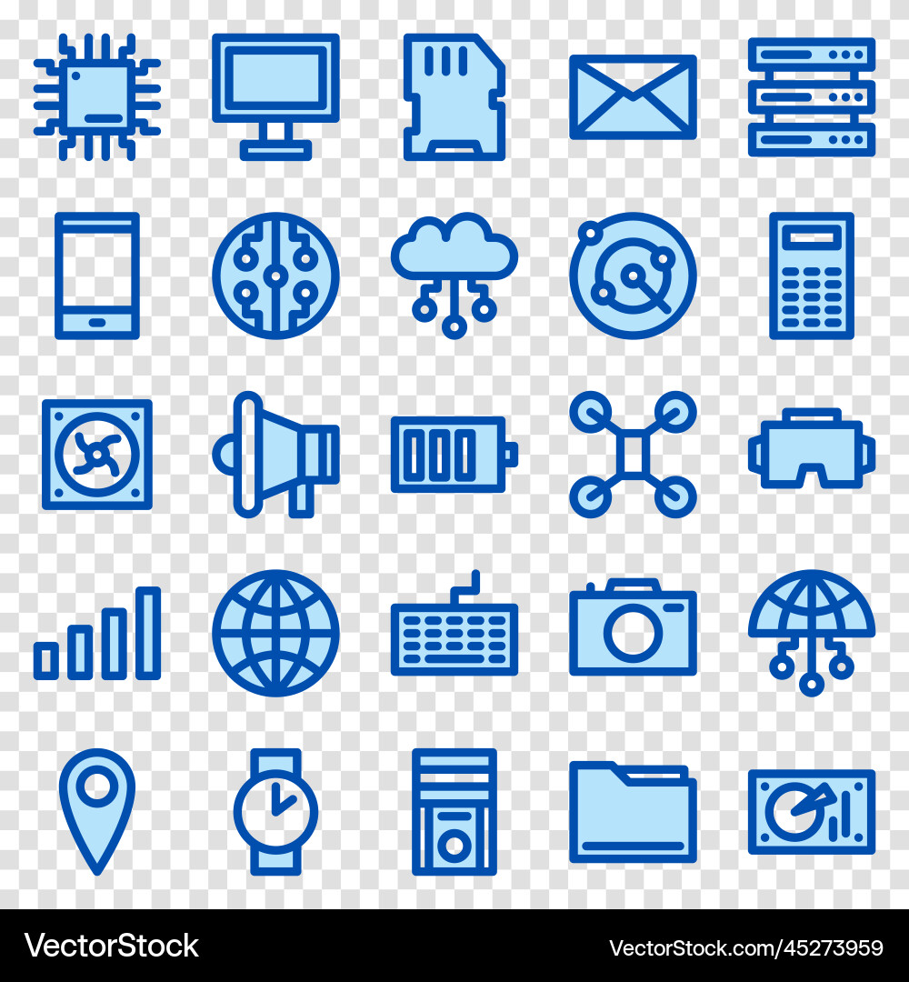 Set of 25 device and technology web icons in line Set of 25 device and technology web icons in line vector image