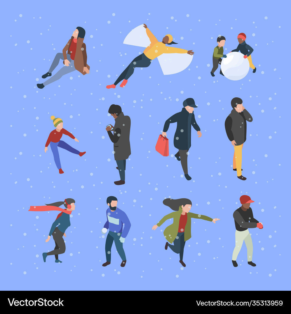 Winter isometric people male and female vector image