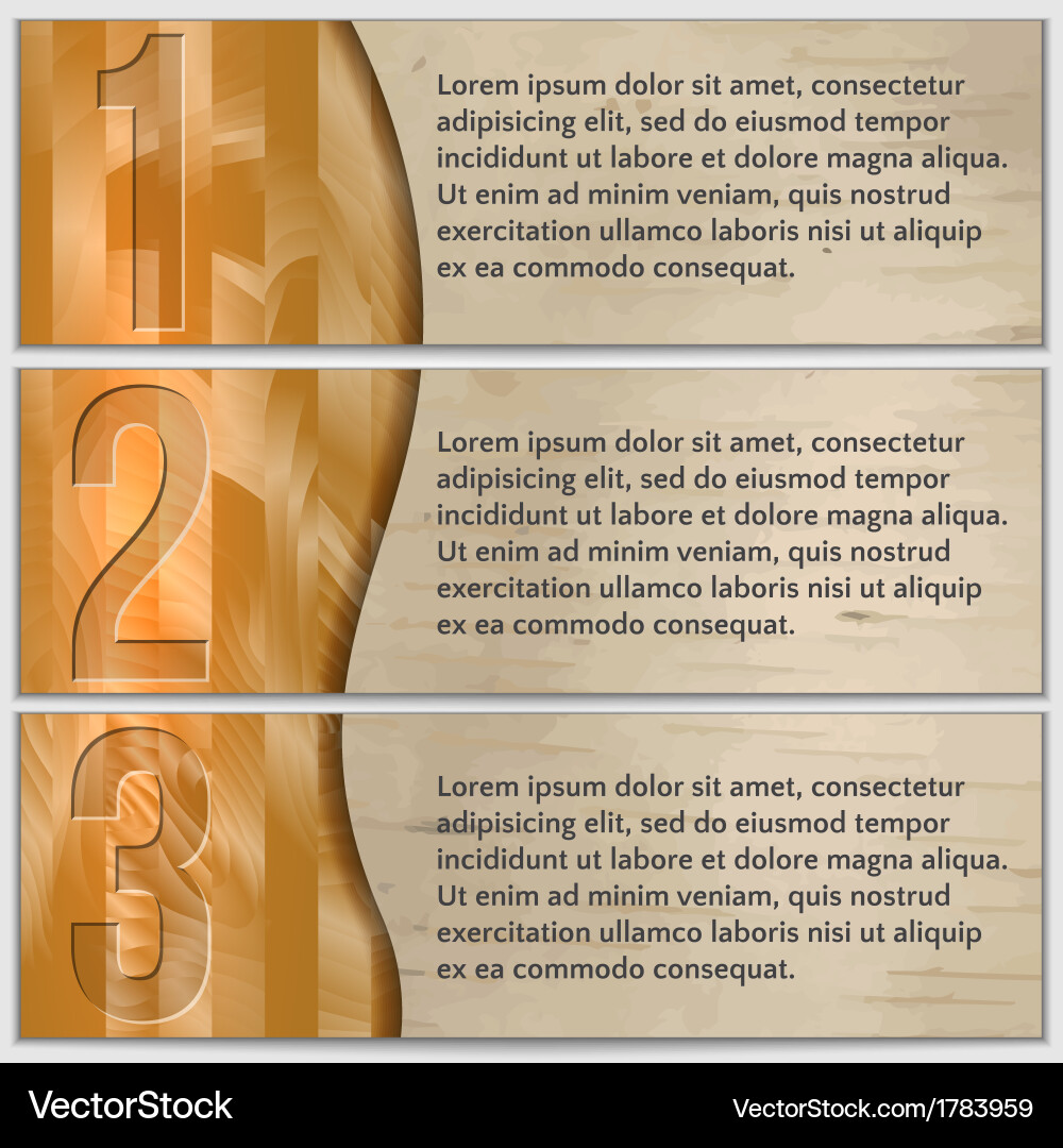 Wood textured enumerated banner set with curve vector image