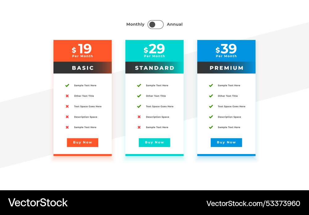 3 column web business pricing chart layout design Vector Image