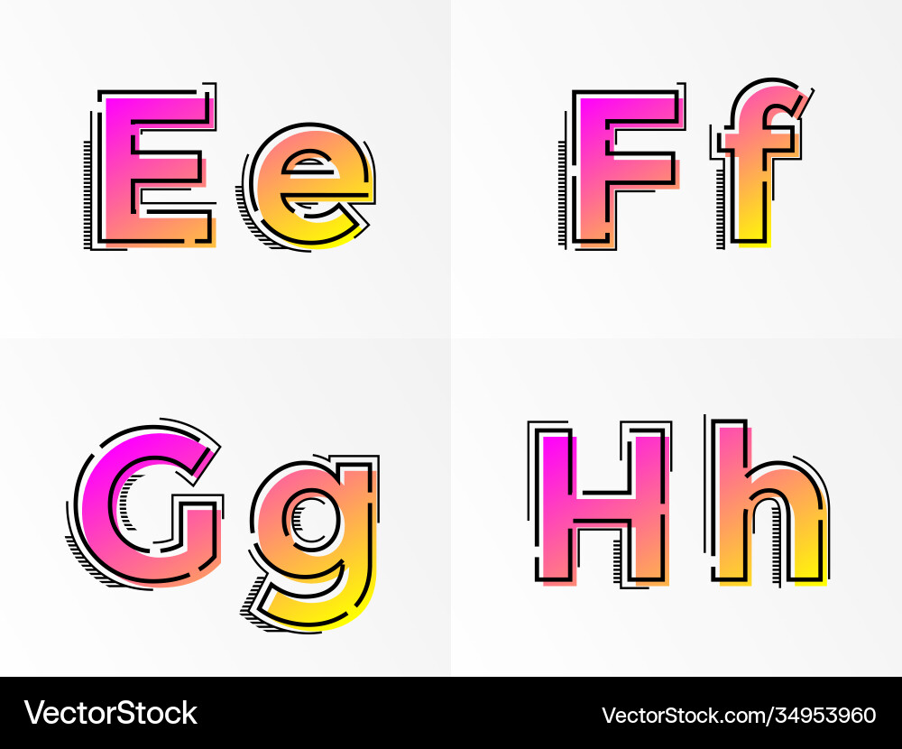 Alphabet set letters e f g h font gradient color Alphabet set letters e f g h font gradient color vector image