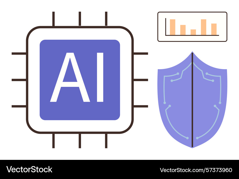 Artificial intelligence chip with shield and bar Artificial intelligence chip with shield and bar Vector Image