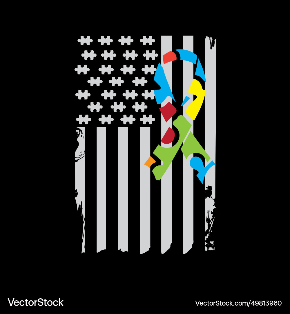 Autism Awareness American Puzzle Flag Distressed T-Shirt Autism Awareness American Puzzle Flag Distressed T-Shirt