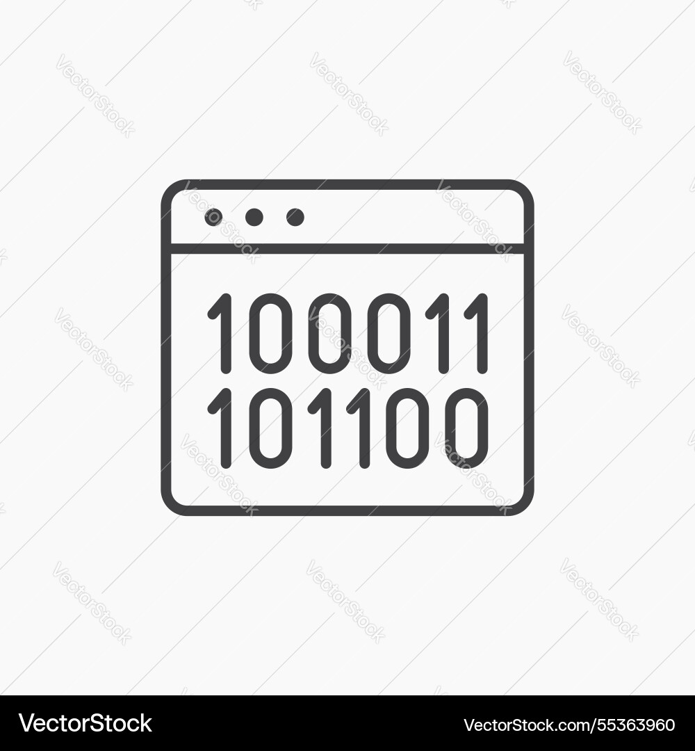 Binary code icon isolated in black line Binary code icon isolated in black line Vector Image