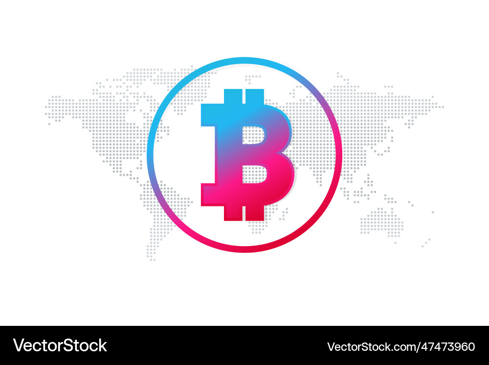 Bitcoin gradient sign with world map blockchain vector image