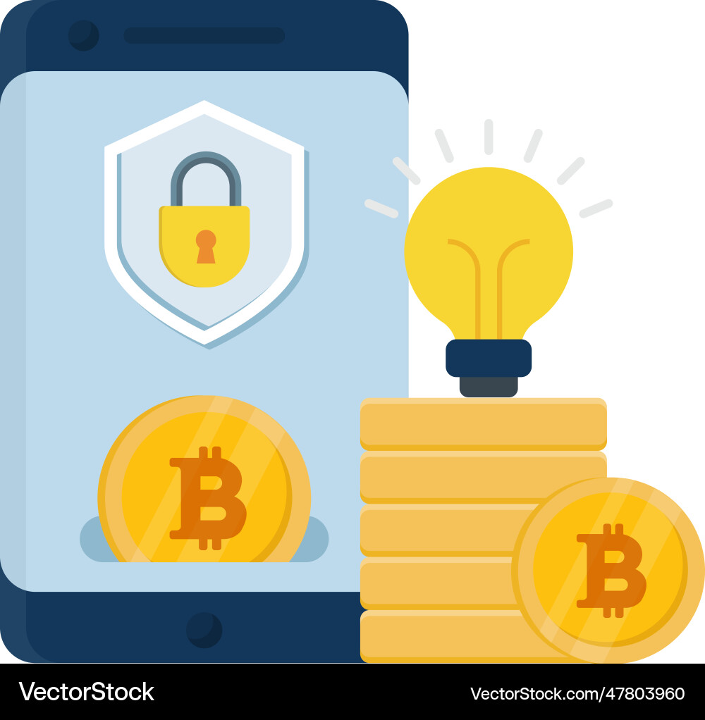 Bitcoin is secure in mobile phone Vector Image
