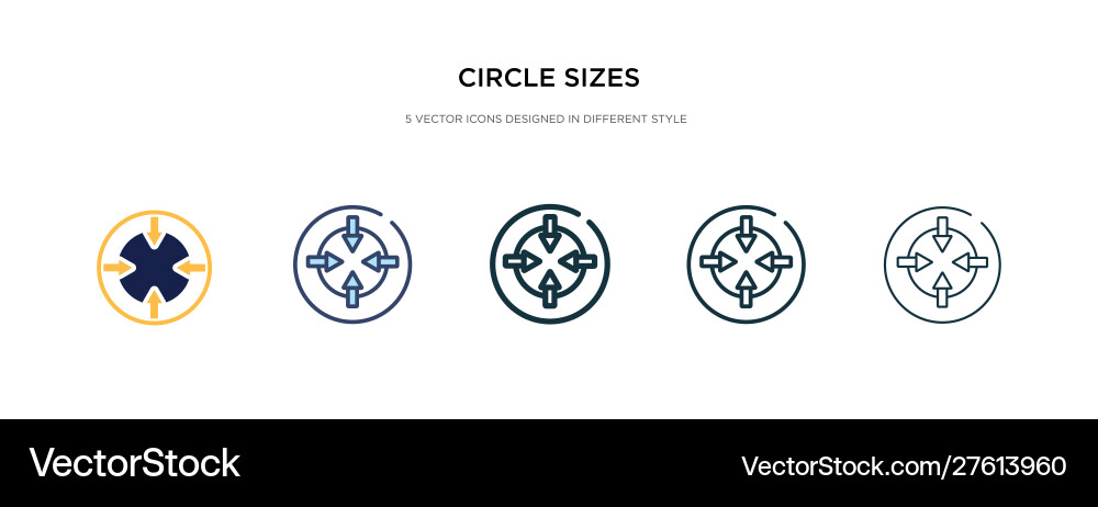 Circle sizes icon in different style two colored vector image