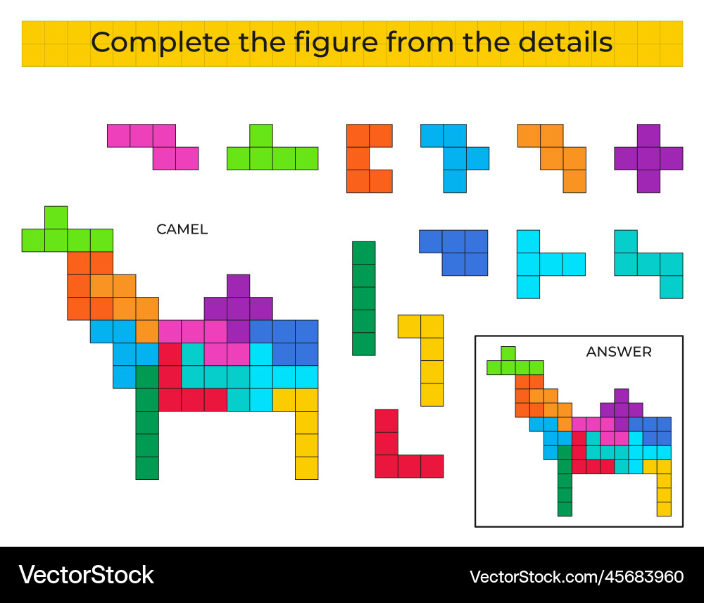 Complete the figure puzzle game with camel Complete the figure puzzle game with camel vector image