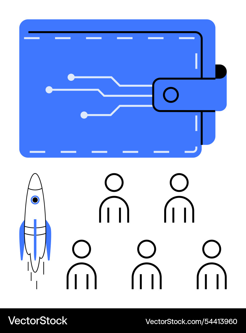 Digital wallet with rocket launch and users Digital wallet with rocket launch and users vector image