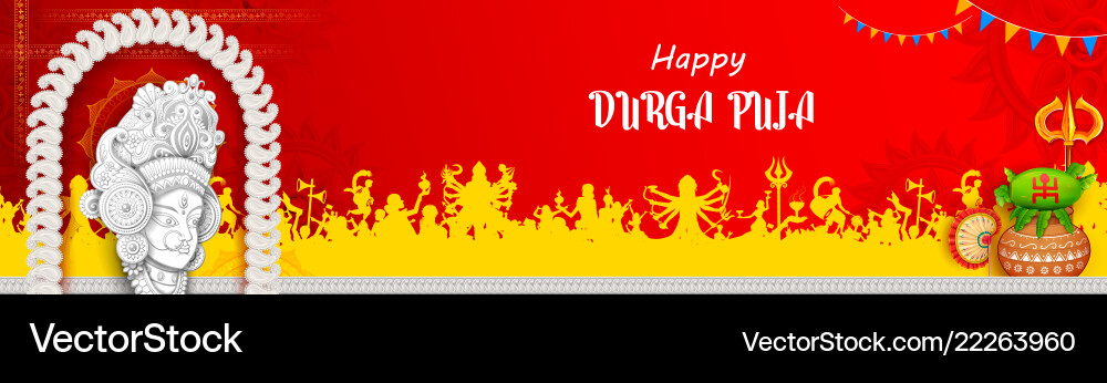 Goddess durga face in happy puja subh Goddess durga face in happy puja subh vector image